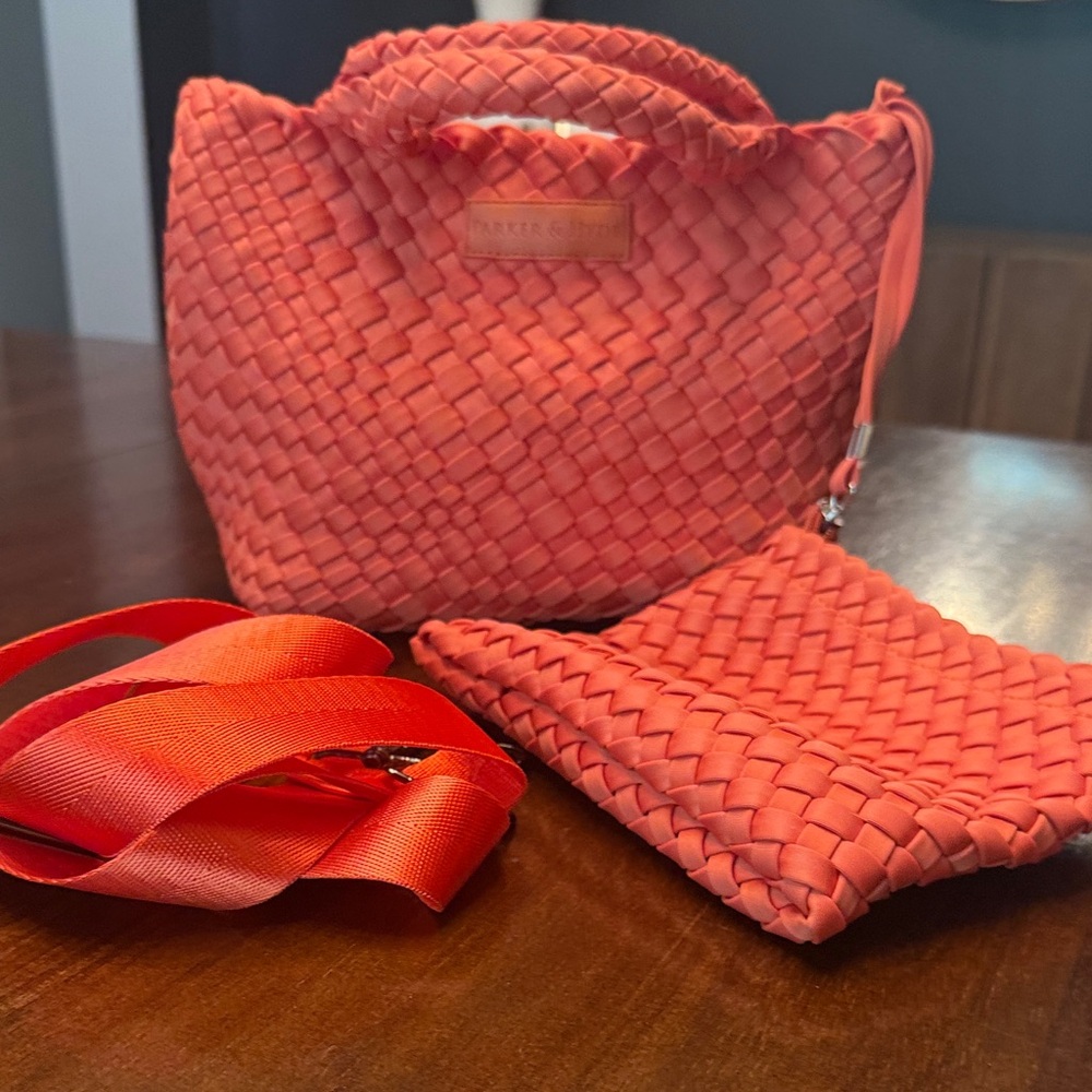 Parker & Hyde Mini Tote Woven Coral Handbag